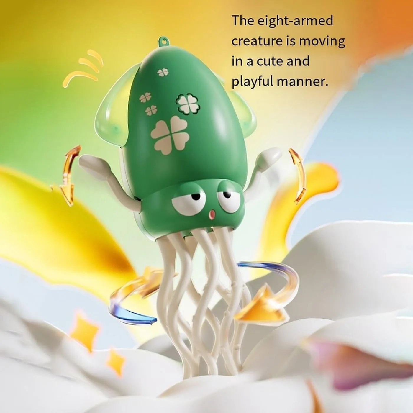 Electric Dancing Wiggly Wonder Octopus Toy, Smart Tentacle Explorer, Squid Toy with Auto Obstacle Avoidance, USB Rechargeable with LED Lights & Music, Interactive Robotic Playful(Green Fishing Rod)