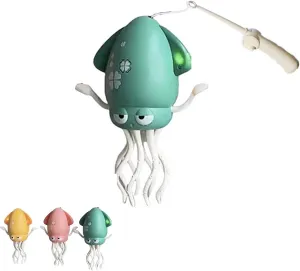 Electric Dancing Wiggly Wonder Octopus Toy, Smart Tentacle Explorer, Squid Toy with Auto Obstacle Avoidance, USB Rechargeable with LED Lights & Music, Interactive Robotic Playful(Green Fishing Rod)