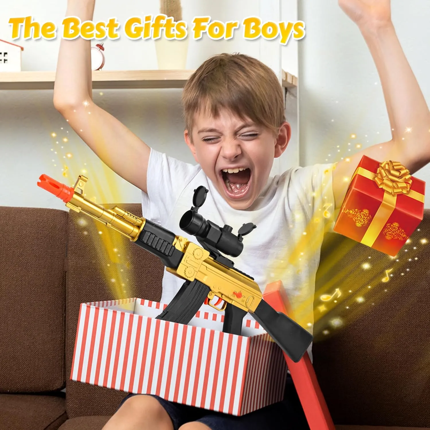 Electric Golden AK-47 Realistic Soft Bullets Toy Gun,Foam Blasters Toys with 40 Foam Darts & 2 Magazines,Automatic Sniper Rifle for Kids Ages 6  Years Old,Christmas Birthday Gift for Boys