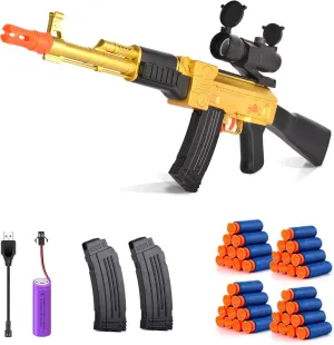 Electric Golden AK-47 Realistic Soft Bullets Toy Gun,Foam Blasters Toys with 40 Foam Darts & 2 Magazines,Automatic Sniper Rifle for Kids Ages 6  Years Old,Christmas Birthday Gift for Boys