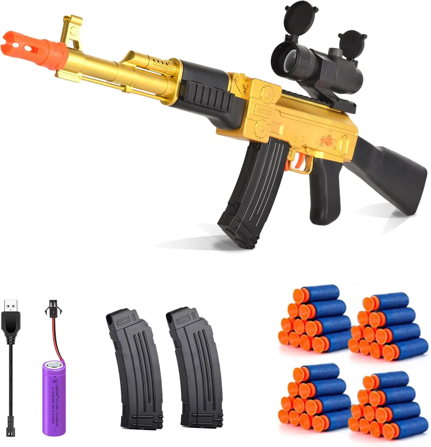 Electric Golden AK-47 Realistic Soft Bullets Toy Gun,Foam Blasters Toys with 40 Foam Darts & 2 Magazines,Automatic Sniper Rifle for Kids Ages 6  Years Old,Christmas Birthday Gift for Boys