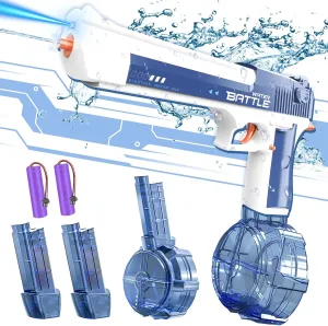 Electric Water Gun, Automatic Squirt Guns with Lights Up to 32 FT Range with Large Capacity, 434CC Two 58CC Water Blasters for Kids Boys Adults Outdoor Summer Swimming Pool Beach Shooting Game (Blue)