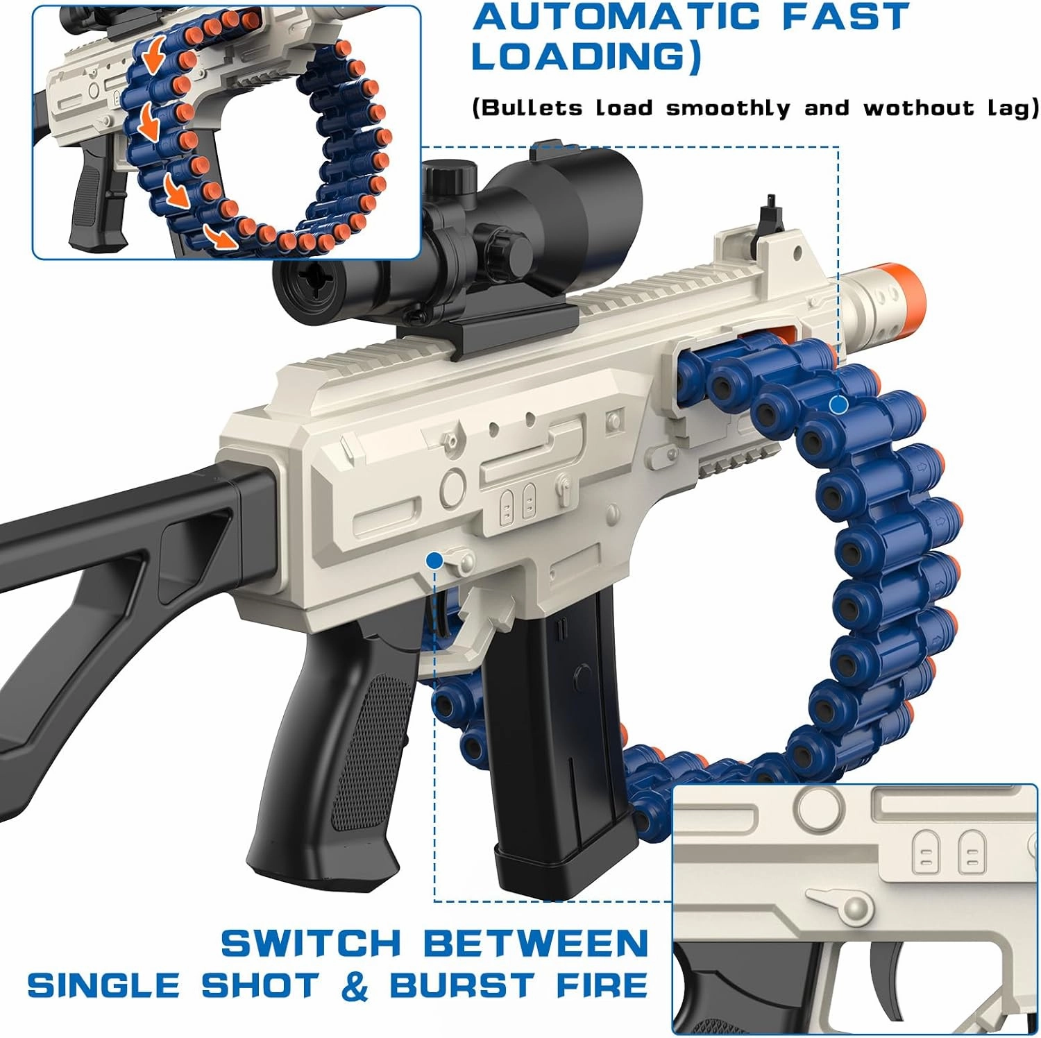 Electric Automatic Toy, JakMean Toy Blaster with 30 Dart Clips and 100 Foam Darts, Outdoor Shooting Games Toys for 6-12 Year Old Boys & Girls Adults, Gifts for Birthday Xmas (J3A)