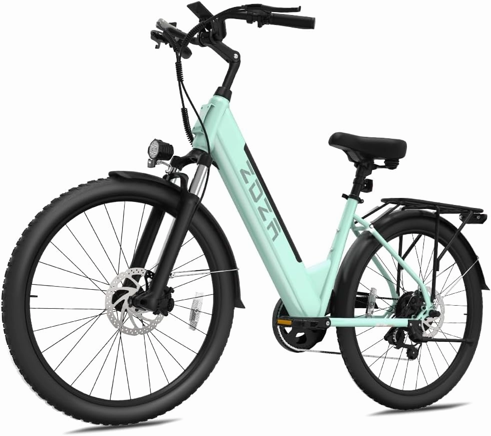 Electric Bike ZA02, 750W Peak Motor, 26'' City Cruiser Ebike, 556Wh Removable Battery, Up to 65 Mi Range 22 MPH, 7-Speed and Front Suspension Electric Bike for Adults