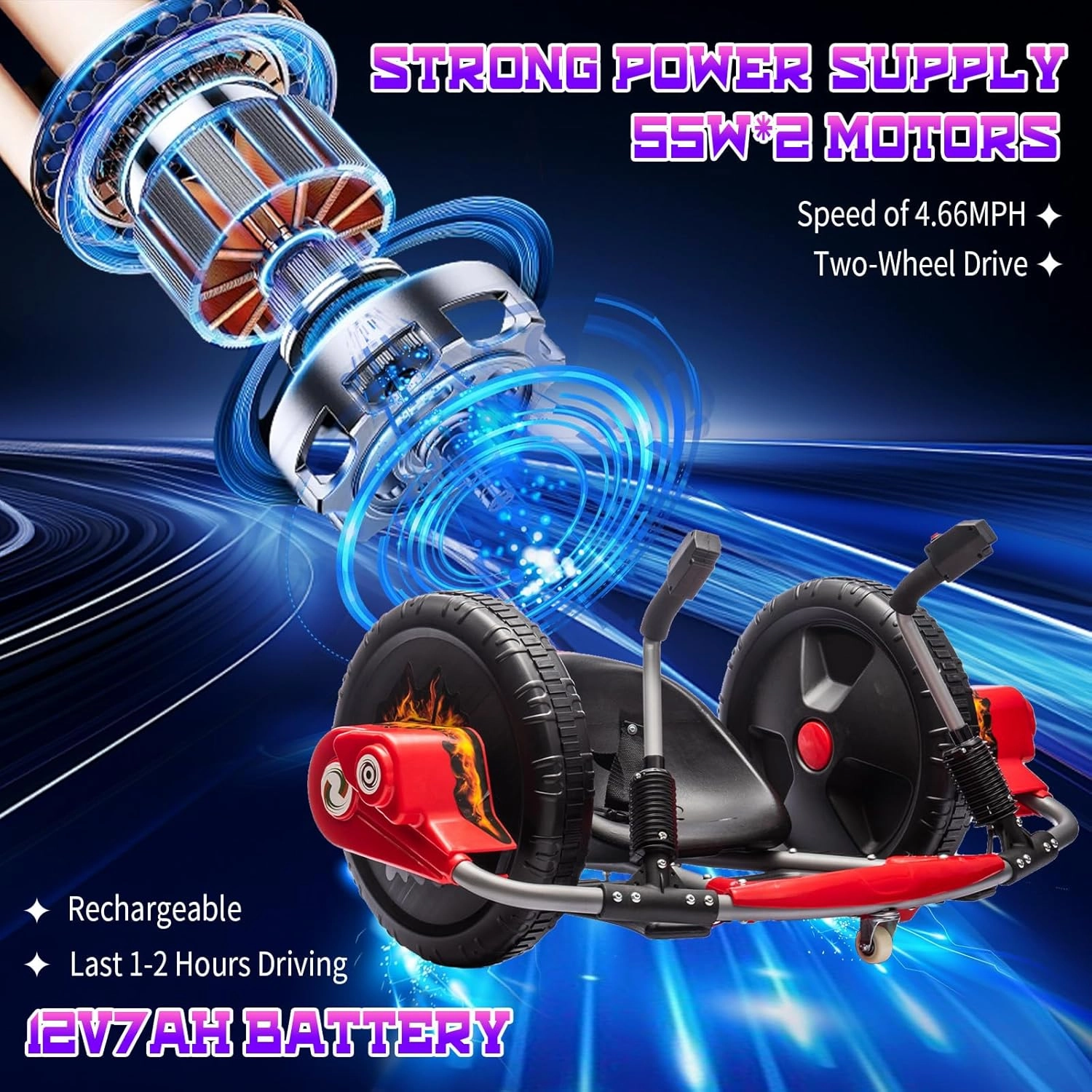 Electric Drifting Go Kart for Kids, 12V Outdoor Ride on Toys with 16-Inch Big Wheel, 360 Degree Spin, Speed of 4.66MPH, Dual Lever Steering, Pedal Accelerator, Drift Kart for Kids 3 , Red