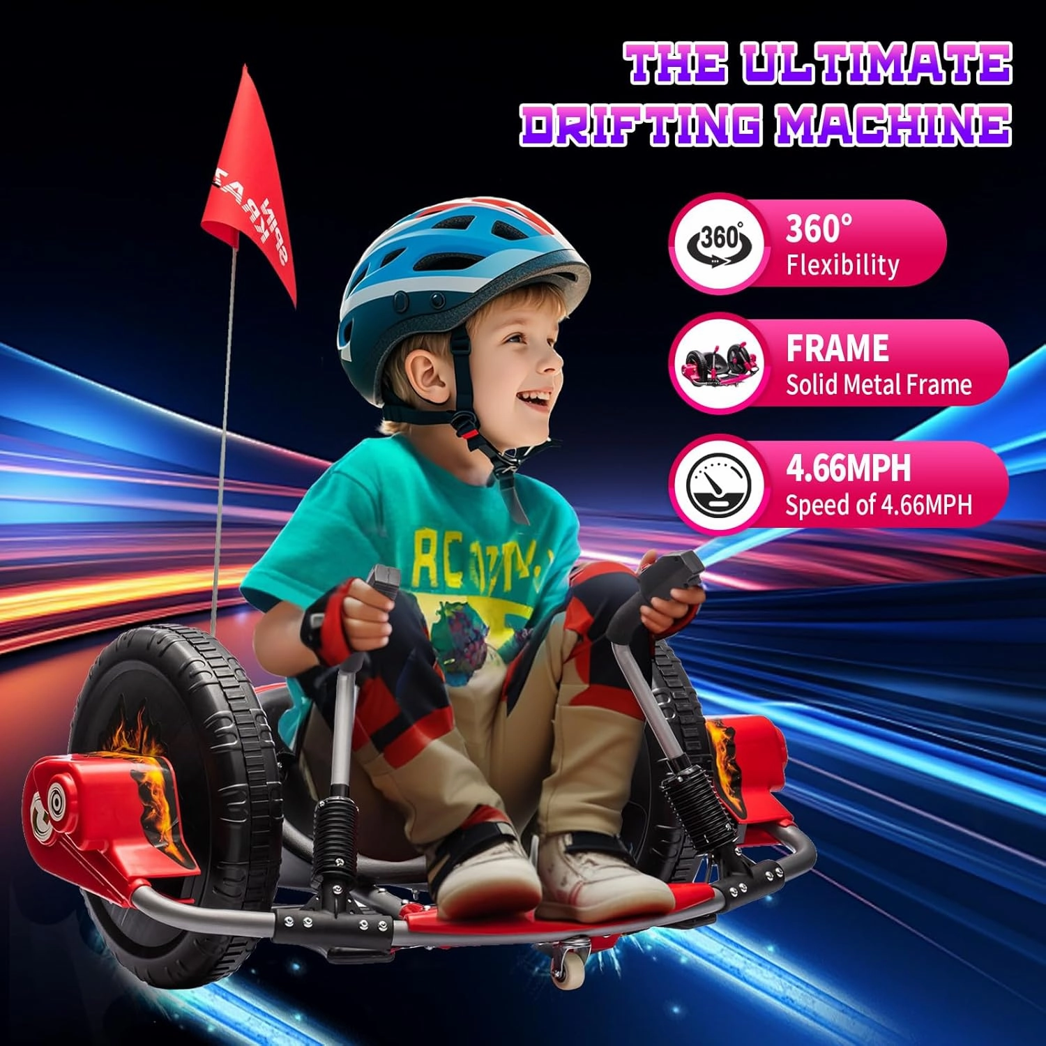 Electric Drifting Go Kart for Kids, 12V Outdoor Ride on Toys with 16-Inch Big Wheel, 360 Degree Spin, Speed of 4.66MPH, Dual Lever Steering, Pedal Accelerator, Drift Kart for Kids 3 , Red