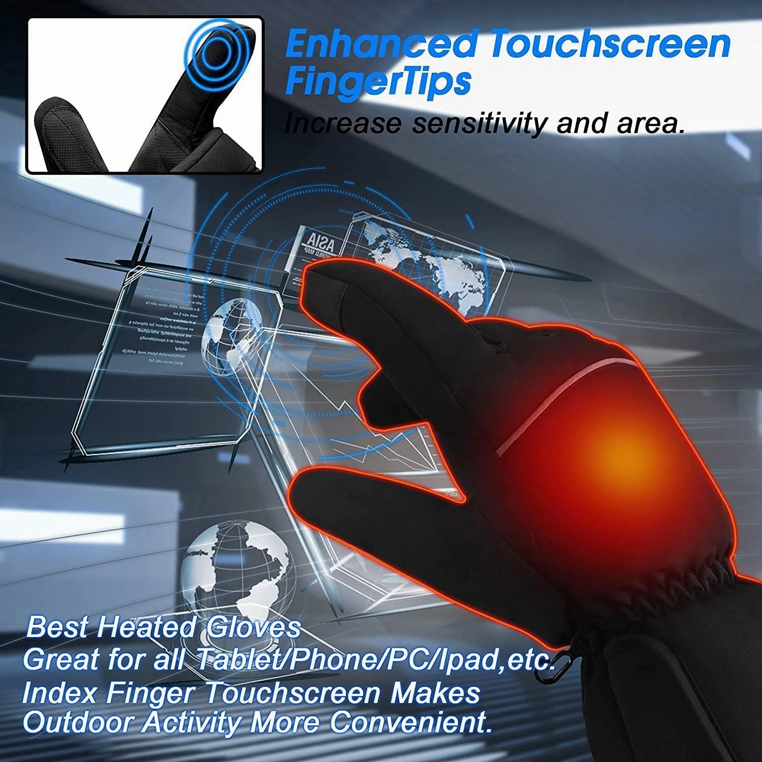 Electric Rechargeable Heated Gloves for Men Women with 3 Levels Heat Last 8 Hours, Winter Touchscreen Waterproof Gloves for Outdoor Hiking