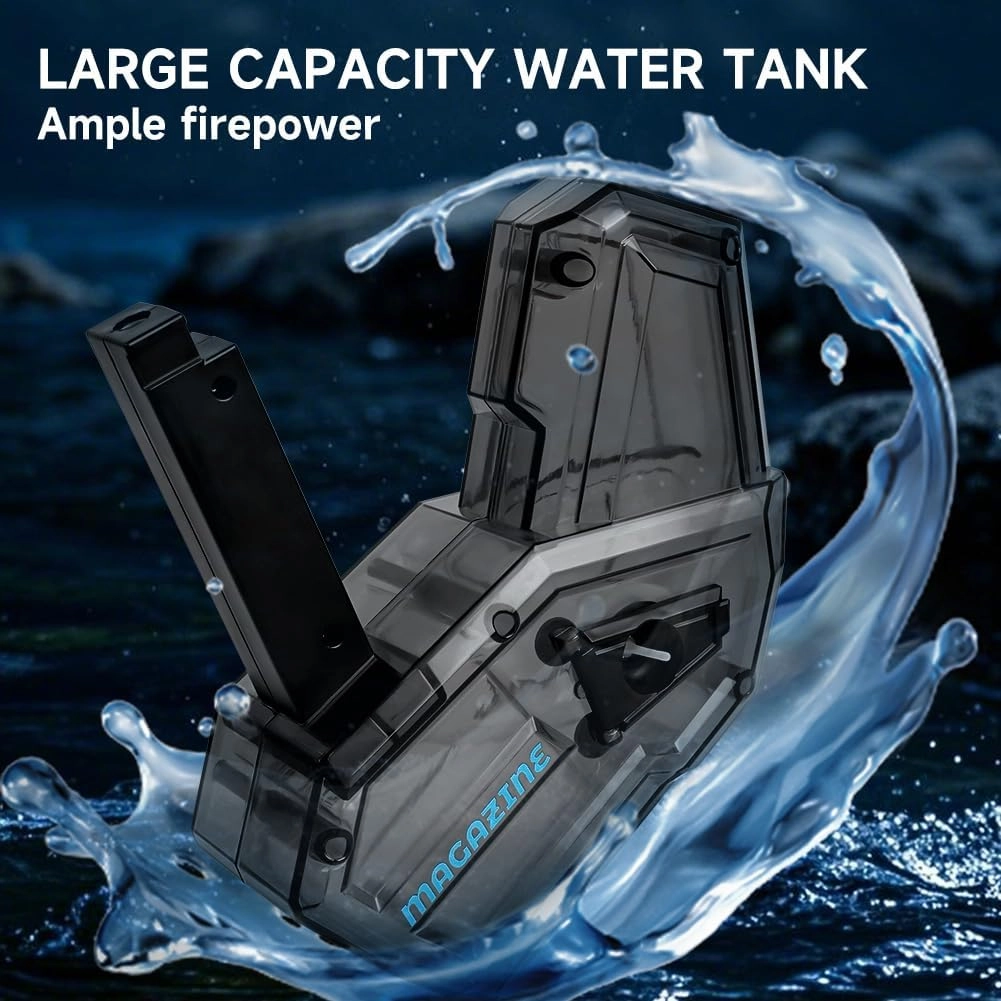 Electric Water Gun - High Pressure Long Range Jet Gun, Rechargeable Water Toy for Kids and Adults with Simulated Recoil with LED Lights, Pool and Outdoor Summer Fun (Transparent Black)