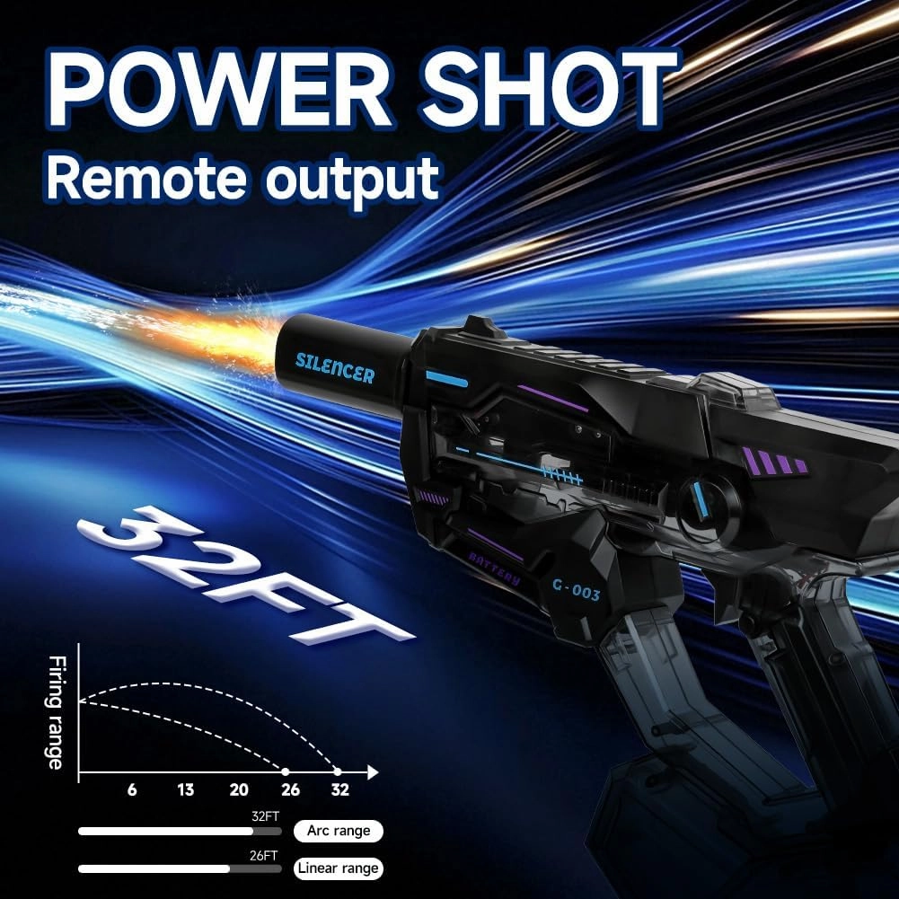 Electric Water Gun - High Pressure Long Range Jet Gun, Rechargeable Water Toy for Kids and Adults with Simulated Recoil with LED Lights, Pool and Outdoor Summer Fun (Transparent Black)