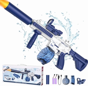 Electric Water Gun,Water Gun With Muzzle Light,Automatic Squirt Gun Long Range Blaster Up To 32 FT,Outdoor Party Shooting Game Toy With 2 Water Tanks & 2 Batteries,Ideal Summer Gift for Kids & Adults.