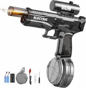 Electric Water Gun with Muzzle Light,Automatic Water Gun Blaster,Squirt Gun Range 23-32 FT,Outdoor Party Summer Water Shooting Game Toy with 2 Batteries,Ideal Watergun Easter Gift for Kids & Youths.