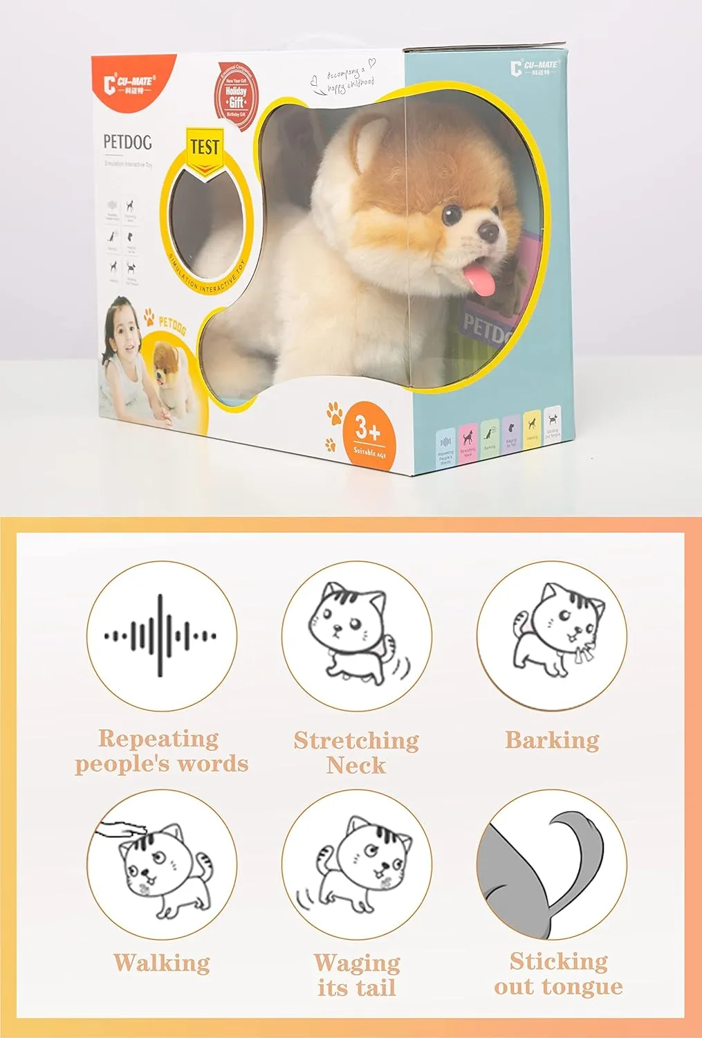 Electronic Walking Pomeranian Stuffed Dog Toy, Realistic Interactive Puppy Robot Pet Dog, Walking, Barking,Wagging Tail & Talking,Present Pet Gifts for 3  Year Boys Girls