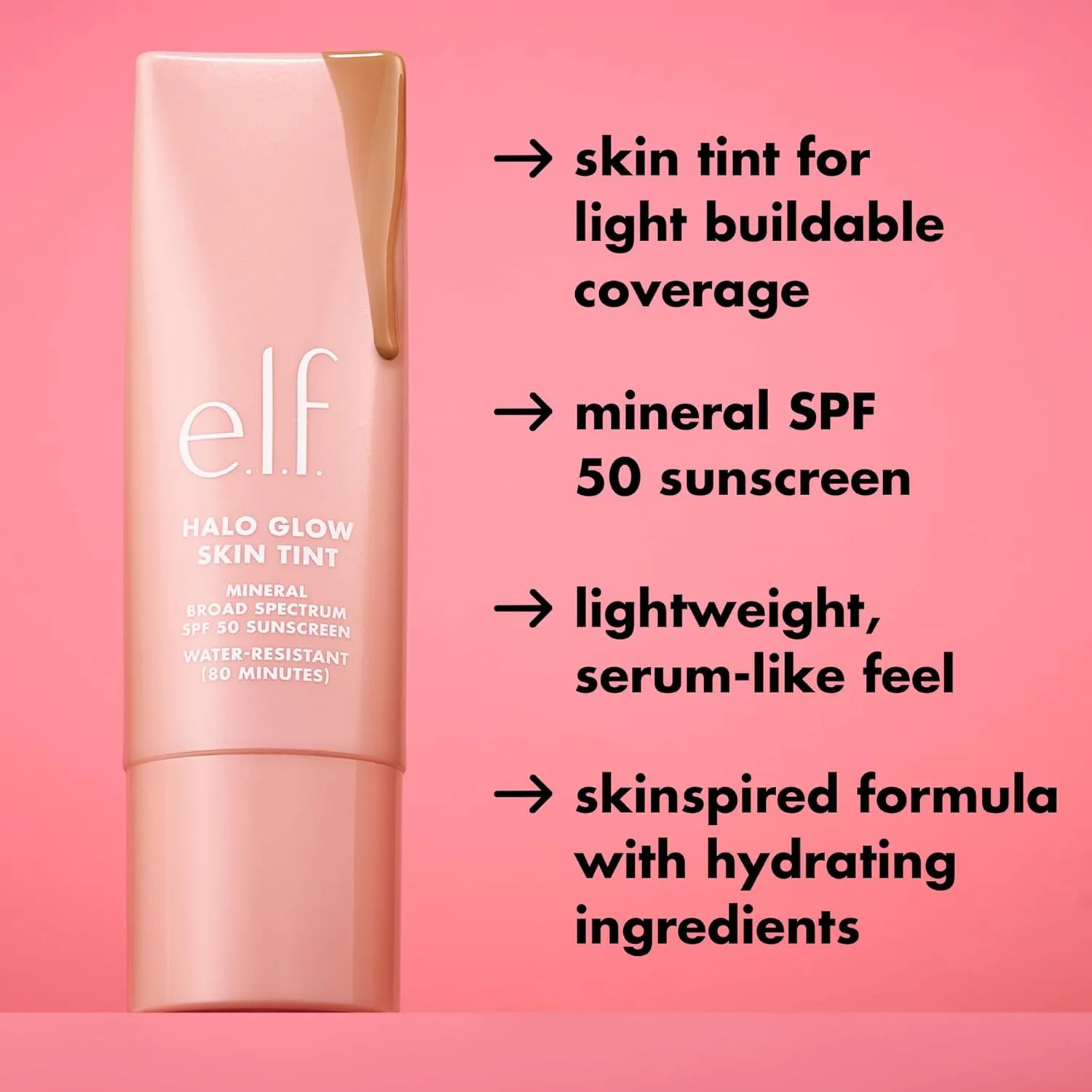 e.l.f. Halo Glow Skin Tint SPF 50, Tinted Moisturizer For Light, Buildable Coverage, Creates A Natural Glow, Vegan & Cruelty-Free, 15 Deep Cool