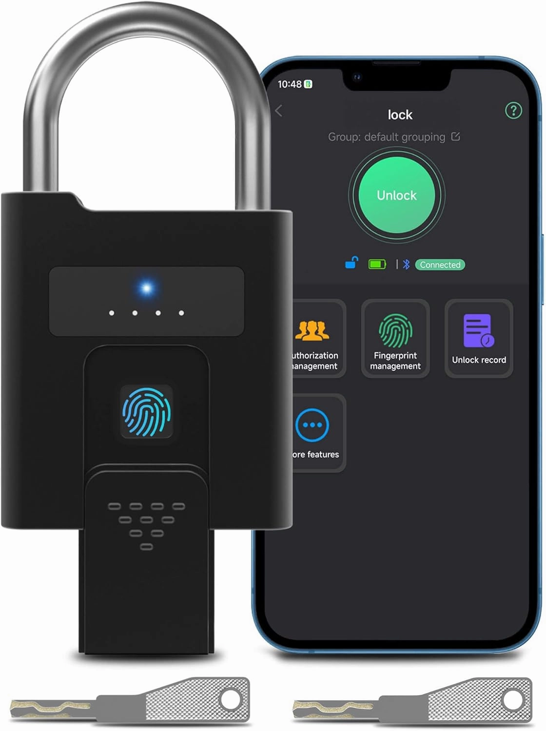 eLinkSmart Fingerprint Padlock with Key Backup, Heavy Duty Weatherproof Bluetooth Biometric Keyless Electronic Digital Smart Pad Lock for Gate Outdoor Fence Gym Locker Pool Shed Storage