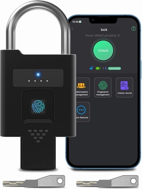 eLinkSmart Fingerprint Padlock with Key Backup, Heavy Duty Weatherproof Bluetooth Biometric Keyless Electronic Digital Smart Pad Lock for Gate Outdoor Fence Gym Locker Pool Shed Storage