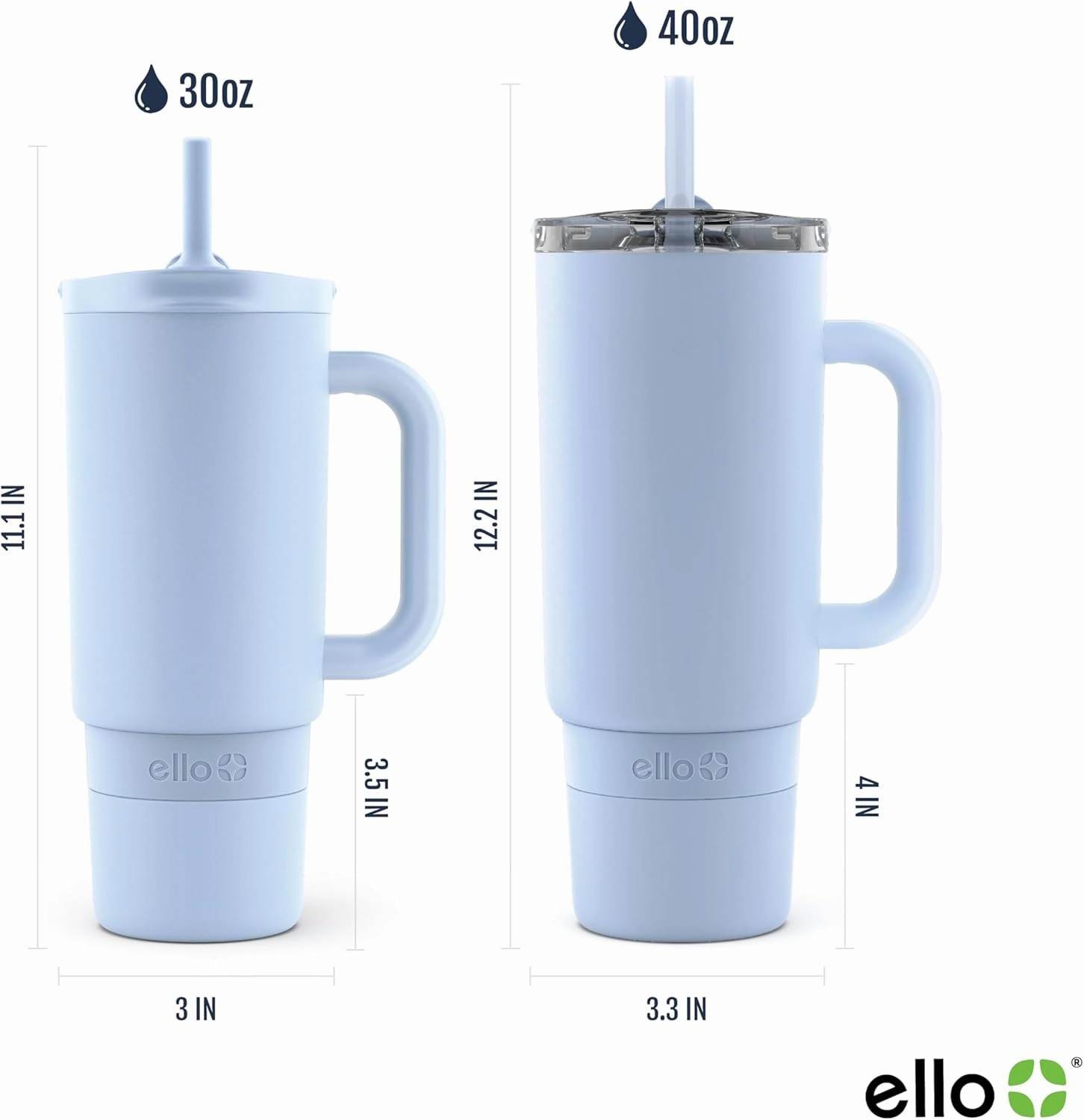 Ello Port 30oz Tumbler with Carry Loop & Integrated Handle, Vacuum Insulated Stainless Steel Reusable Water Bottle, Travel Mug with Leak Proof Lid & Straw, Perfect for Iced Coffee & Tea, Halogen Blue