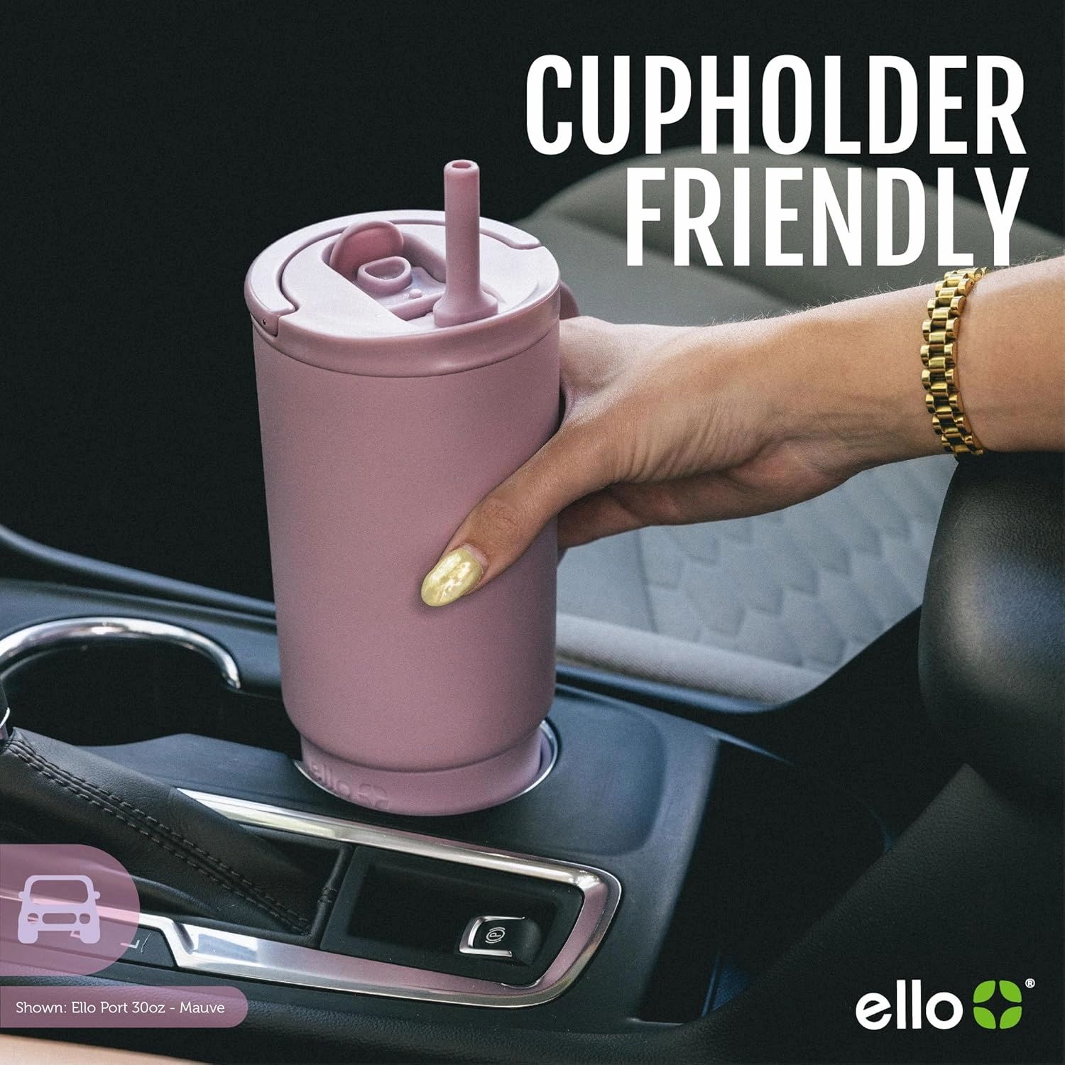 Ello Port 30oz Tumbler with Carry Loop & Integrated Handle, Vacuum Insulated Stainless Steel Reusable Water Bottle, Travel Mug with Leak Proof Lid & Straw, Perfect for Iced Coffee & Tea, Halogen Blue