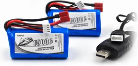 elxjar (2-Pack) 11.1V 1500mAh T Plug Lithium Battery for R608 2104 210E 200E Brushless High Speed Water Cooling RC Speedboat Electric RC Boat Model Tumbler Toy Boat Battery
