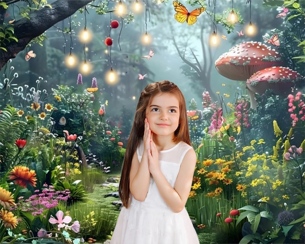 Enchanted Forest Backdrop 12x8ft Fantasy Wonderland Flower Mushroom Background Forest Jungle Photography Backdrop Room Wall Decoration Baby Shower Birthday Party Banner Decorations