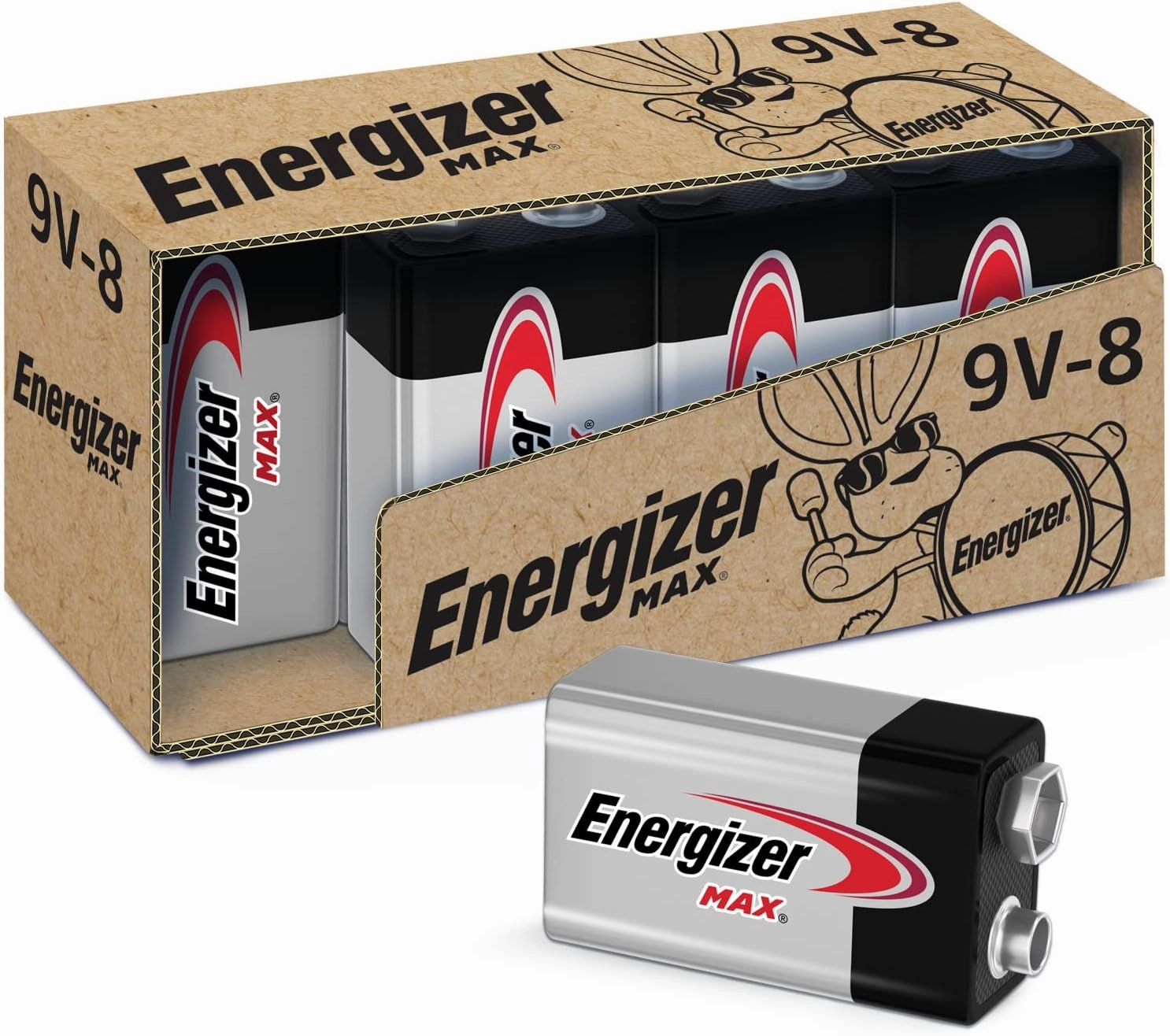 Energizer 9V Batteries, Max 9 Volt Battery Premium Alkaline, 8 Count