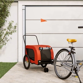 Enhance Pet Journeys with Sturdy Bike Trailer, Durable Fabric and Iron Construction, for Safe Travel, Orange and Black