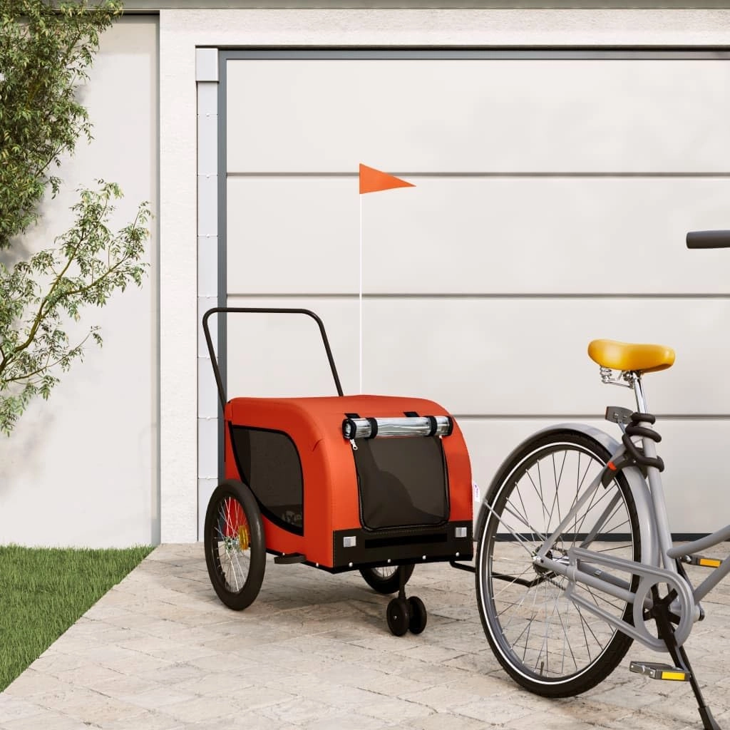 Enhance Pet Journeys with Sturdy Bike Trailer, Durable Fabric and Iron Construction, for Safe Travel, Orange and Black