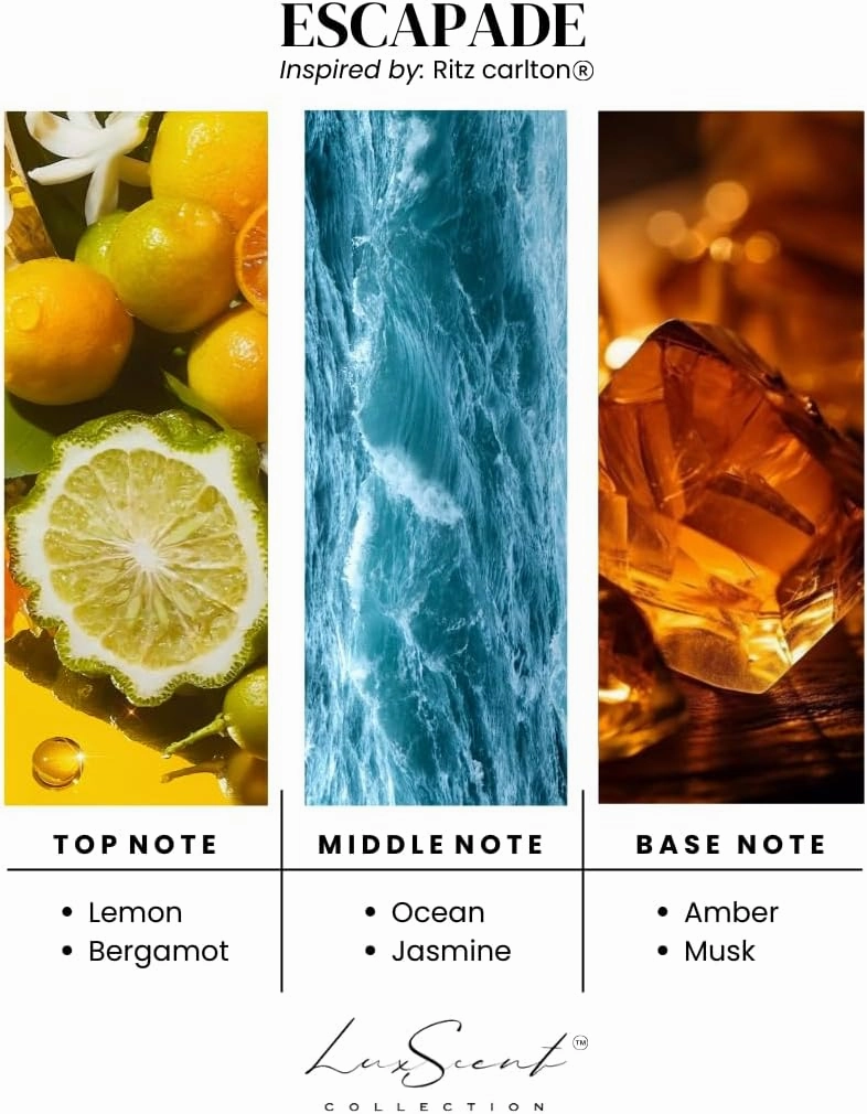 Escapade Aroma Diffuser Oil 1200ML - Waterless Essential Oil for diffusers - Luxury Hotel Fragrance Inspired by Ritz Carlton - Oils for Aromatherapy - Fits in Any Diffuser (Escapade)