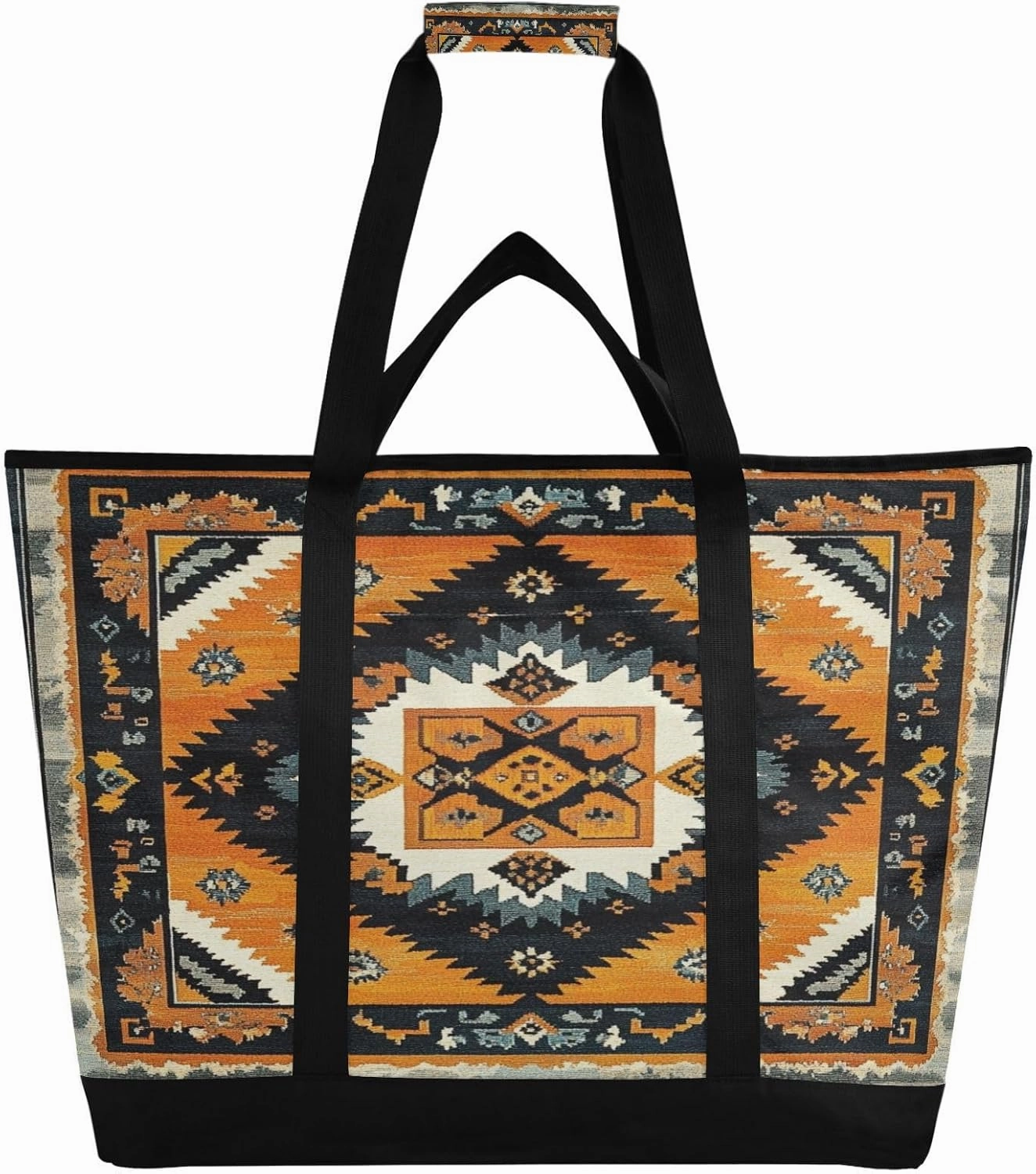 Ethnic Print Reusable Insulated Lunchbox Cooler Bag, Leakproof Kitchen Grocery Bag Collapsible Portable Cooler Tote Bag for Picnic, Camping, Office, Travel