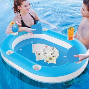Extra Large Floating Games Table with Waterproof Playing Cards, Inflatable Pool Bar for Adults, Pool Accessories Hot Tub Tray Inflatable Food Drink Holder for Summer Party Indoor Outdoor Beach Pool