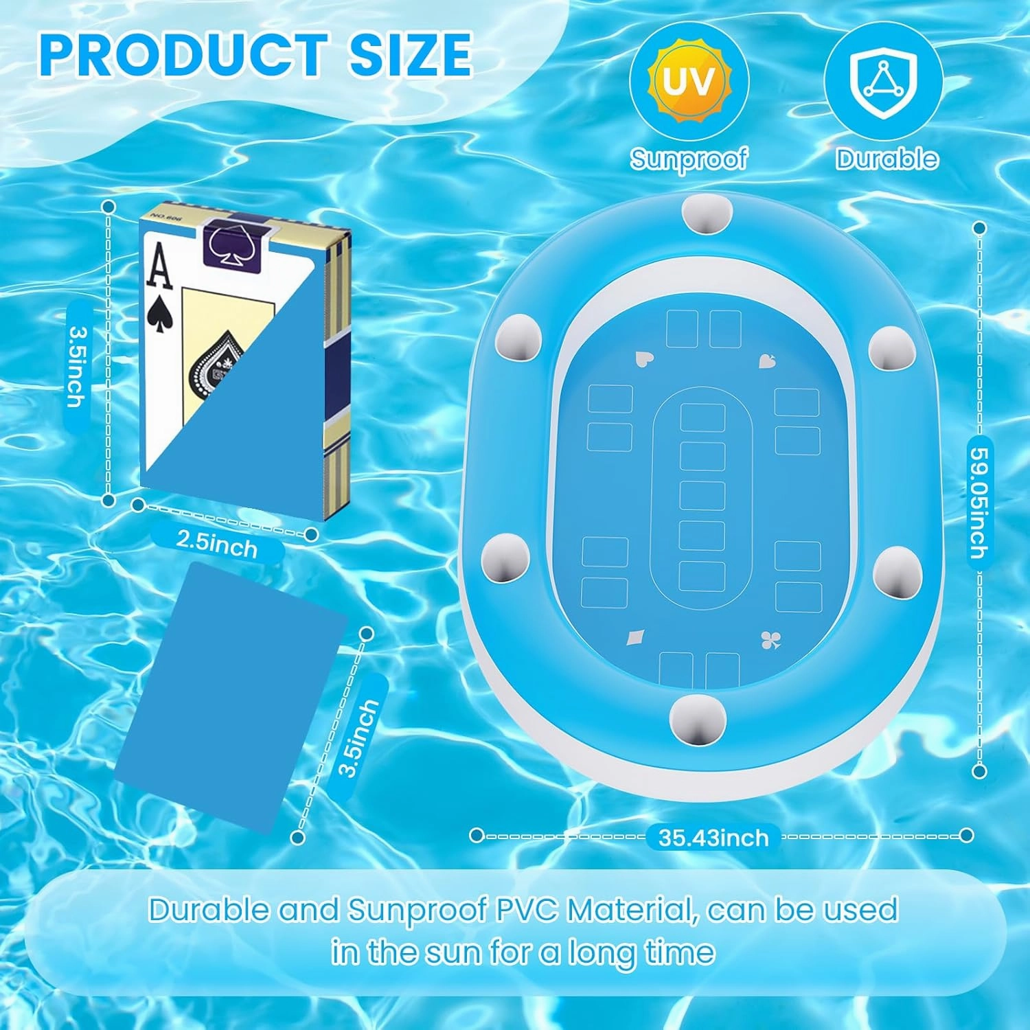 Extra Large Floating Games Table with Waterproof Playing Cards, Inflatable Pool Bar for Adults, Pool Accessories Hot Tub Tray Inflatable Food Drink Holder for Summer Party Indoor Outdoor Beach Pool