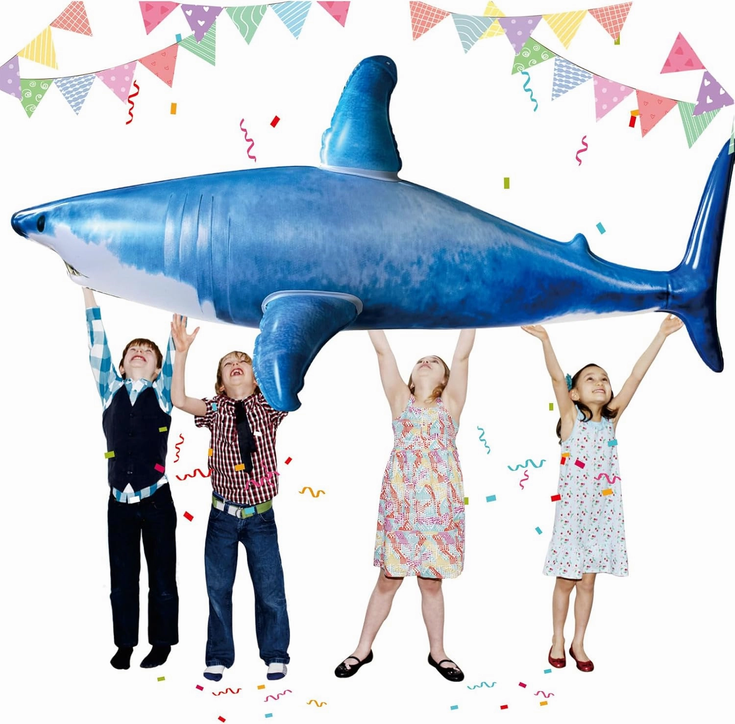 Extra Large Inflatable Shark Pool Toy,79inch Shark Pool Birthday Party Decorations,Blow Up Animal Party Favors Supplies Gift for Kids Adults