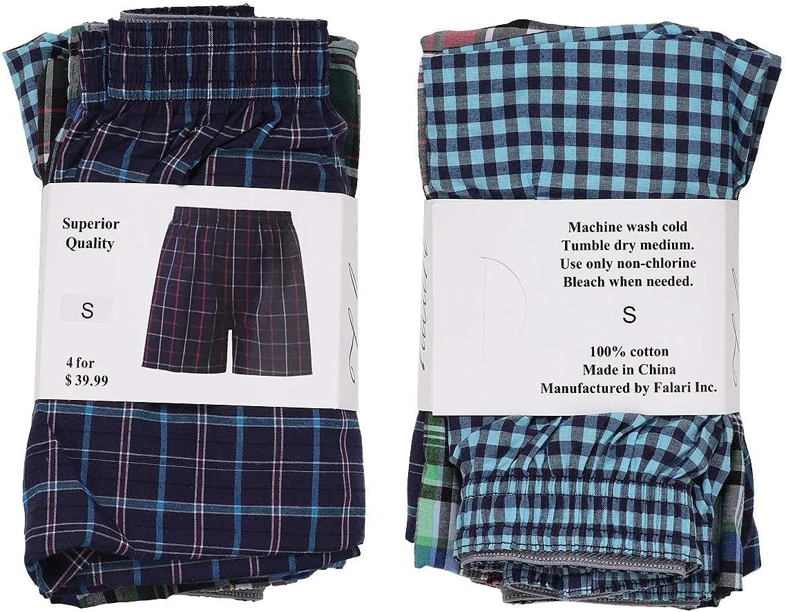 Falari 4-Pack Men's Boxer Underwear 100% Cotton Premium Quality
