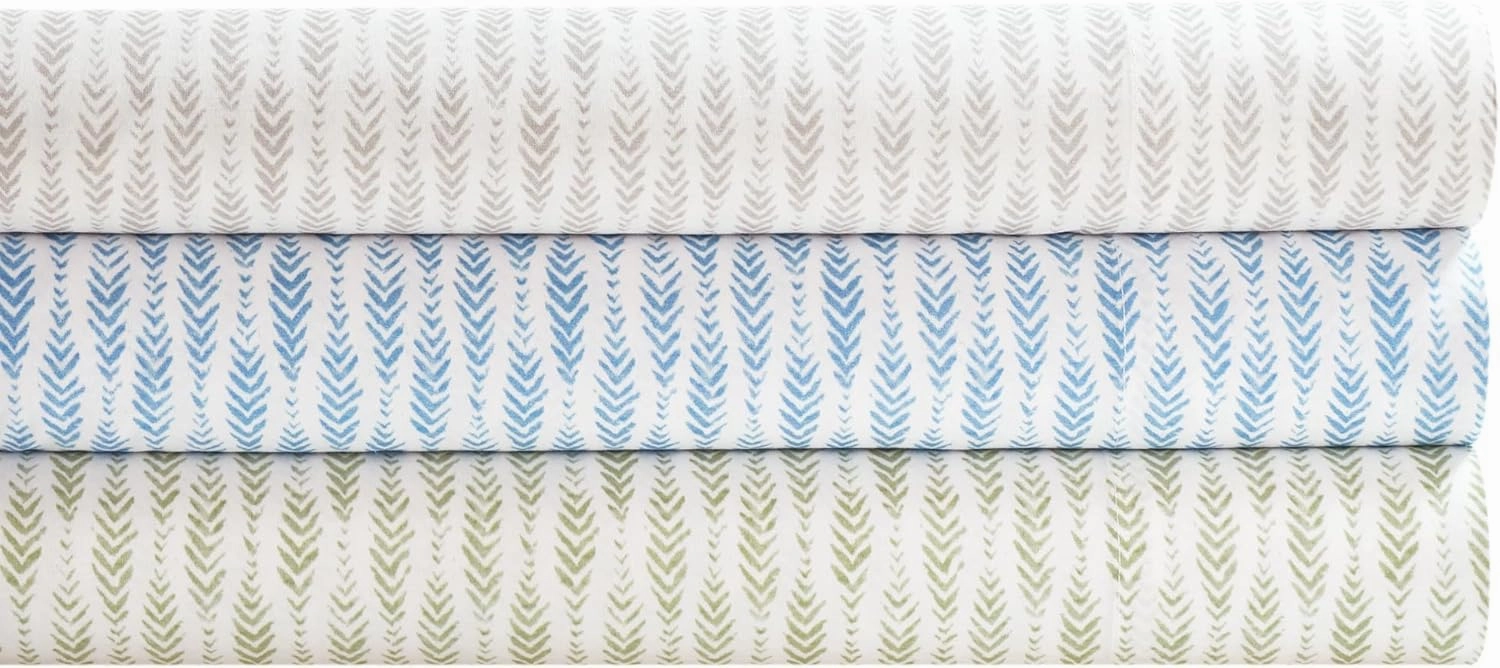 Feather Ogee French Blue Sheet Set, Queen Size, Blue Graphic Pattern
