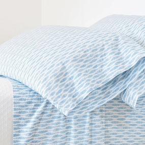 Feather Ogee French Blue Sheet Set, Queen Size, Blue Graphic Pattern