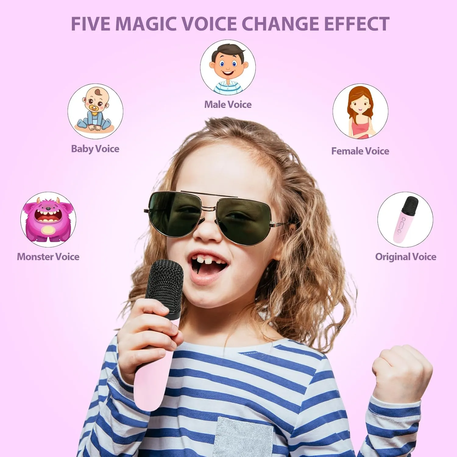 Fede Karaoke Machine for Kids Adults, Mini Karaoke Machine with 2 Wireless Microphones, Portable Bluetooth Speaker with Voice Changing Effects & LED Lights, Best Gifts Toys for Girls and Boys