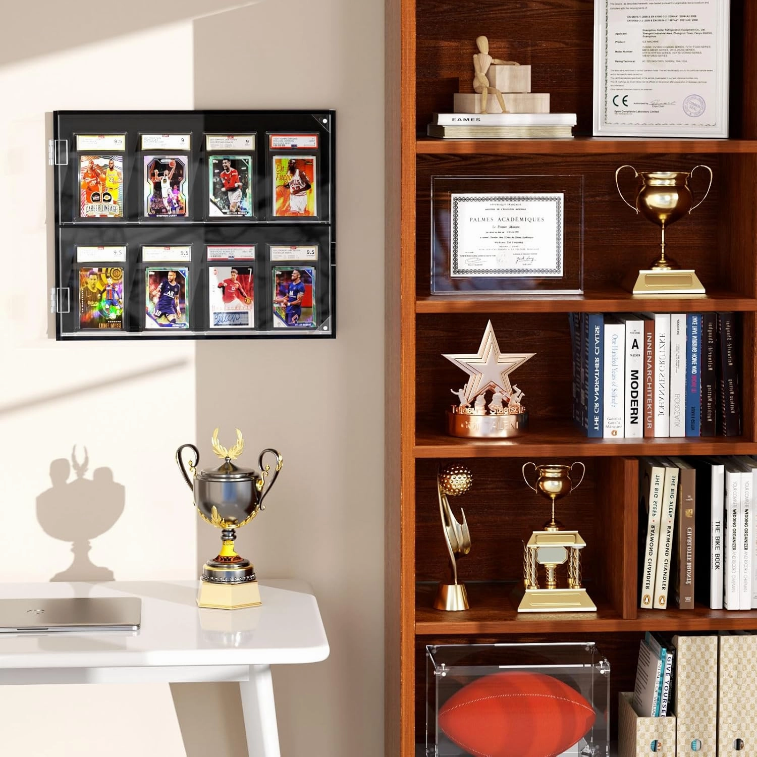 FEMELI Acrylic Baseball Card Display Case,Clear View 8 Graded Trading Card Frame with UV Protection,Wall Mount Sports Card Case with Magnetic Door for Football Basketball Hockey Collection