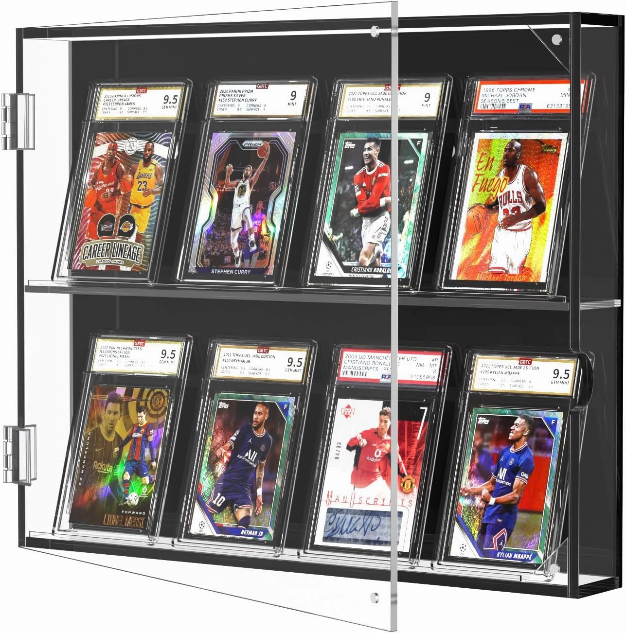 FEMELI Acrylic Baseball Card Display Case,Clear View 8 Graded Trading Card Frame with UV Protection,Wall Mount Sports Card Case with Magnetic Door for Football Basketball Hockey Collection