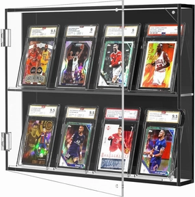 FEMELI Acrylic Baseball Card Display Case,Clear View 8 Graded Trading Card Frame with UV Protection,Wall Mount Sports Card Case with Magnetic Door for Football Basketball Hockey Collection