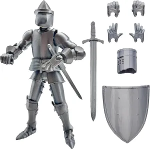 Fine 3D Printed 8.95-inch Medieval Knight T13 Figure, Full Body Mechanical Movable Toy, Metallic Silver Craft Toy, Table Decoration, for Kids/Friends