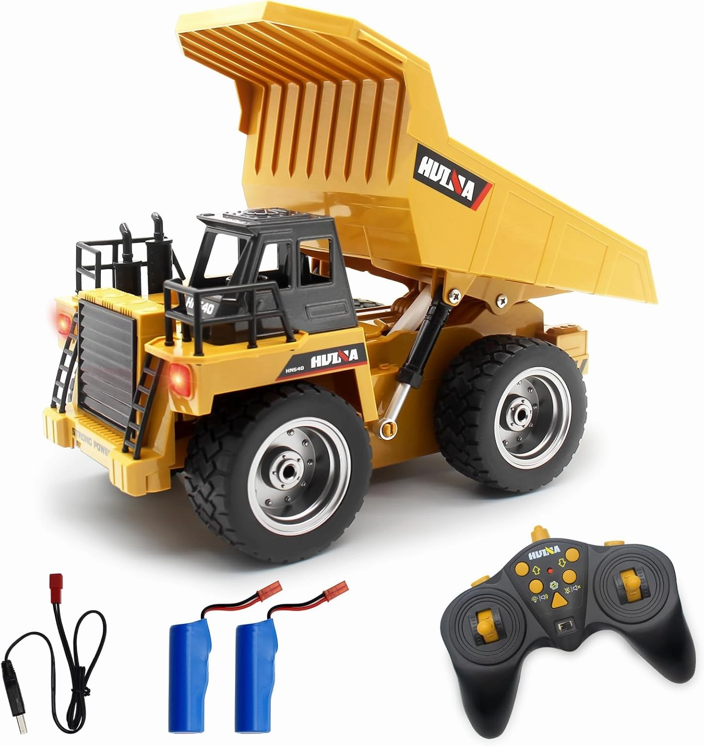 fisca Remote Control Dump Truck 2.4Ghz 4WD RC Truck 6 Channel Mine Construction Vehicle Toy Machine Model with LED Light and Metal Cab for Kids