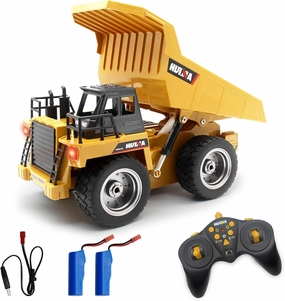 fisca Remote Control Dump Truck 2.4Ghz 4WD RC Truck 6 Channel Mine Construction Vehicle Toy Machine Model with LED Light and Metal Cab for Kids