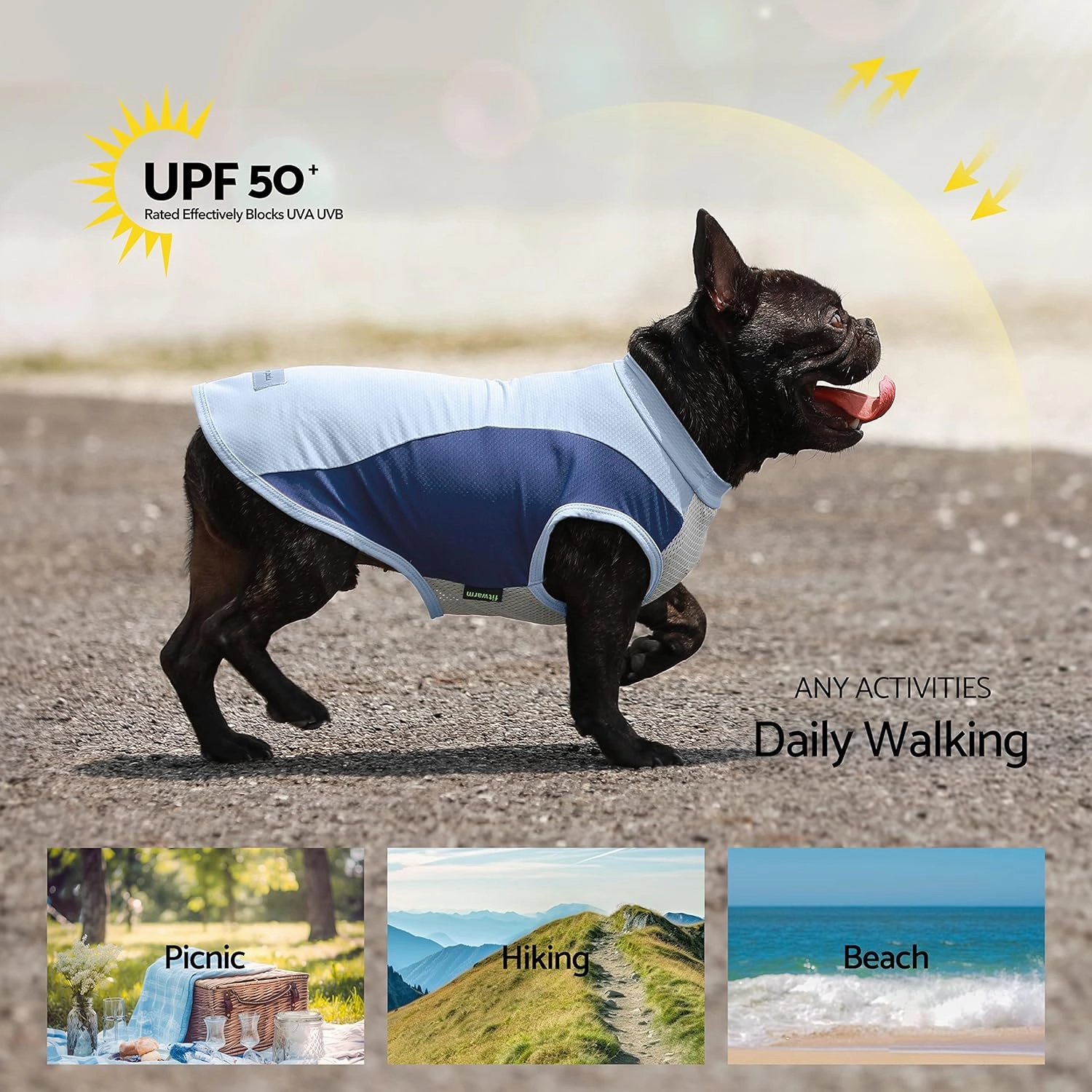 Fitwarm 2 Pack UPF 50  UV Sun Protection Dog Shirt, Quick Dry Summer Dog Clothes for Small Dogs Boy Girl, Reflective Label, Lightweight Breathable Cooling Vest, Pet Cat Outfit, Orange, Blue, XS