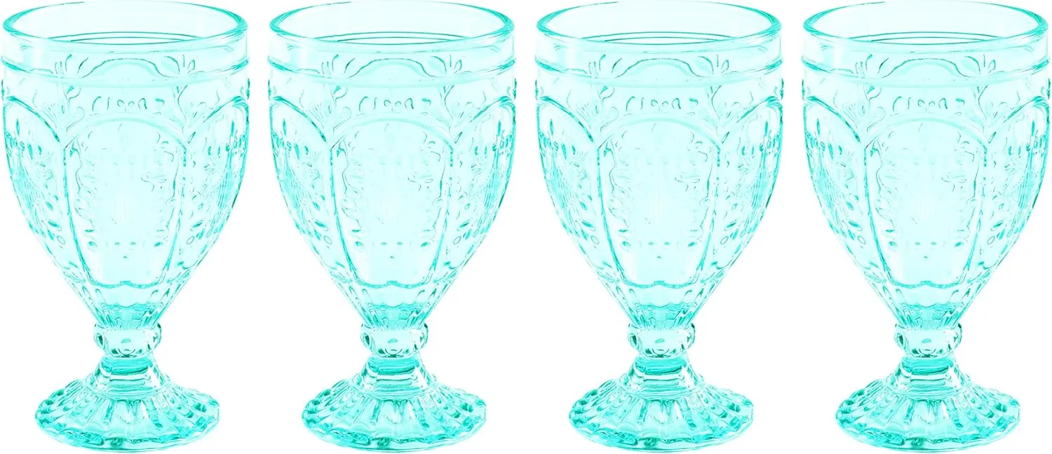 Fitz and Floyd Trestle Goblet Aqua Set of 4