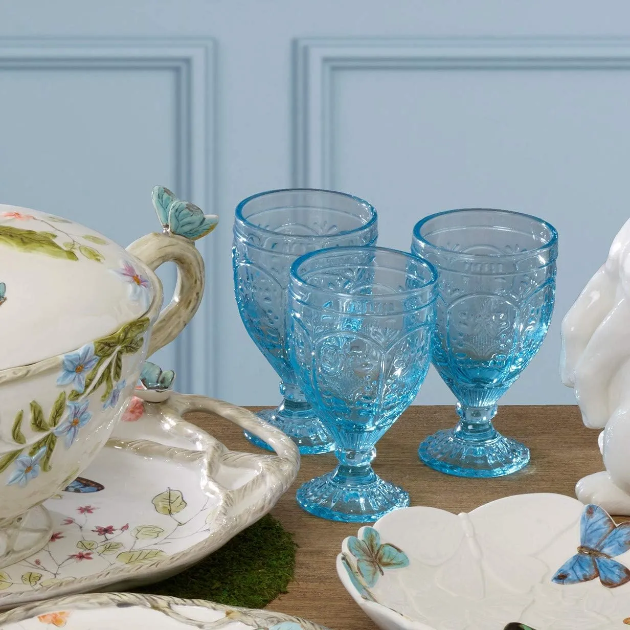 Fitz and Floyd Trestle Goblet Aqua Set of 4