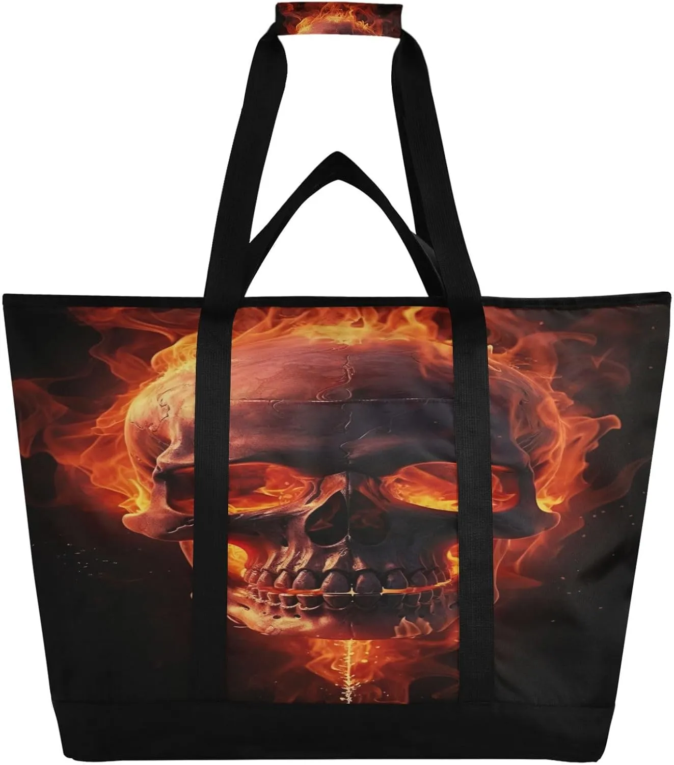Flame Skull Reusable Insulated Lunchbox Cooler Bag, Leakproof Kitchen Grocery Bag Collapsible Portable Cooler Tote Bag for Picnic, Camping, Office, Travel