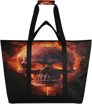 Flame Skull Reusable Insulated Lunchbox Cooler Bag, Leakproof Kitchen Grocery Bag Collapsible Portable Cooler Tote Bag for Picnic, Camping, Office, Travel
