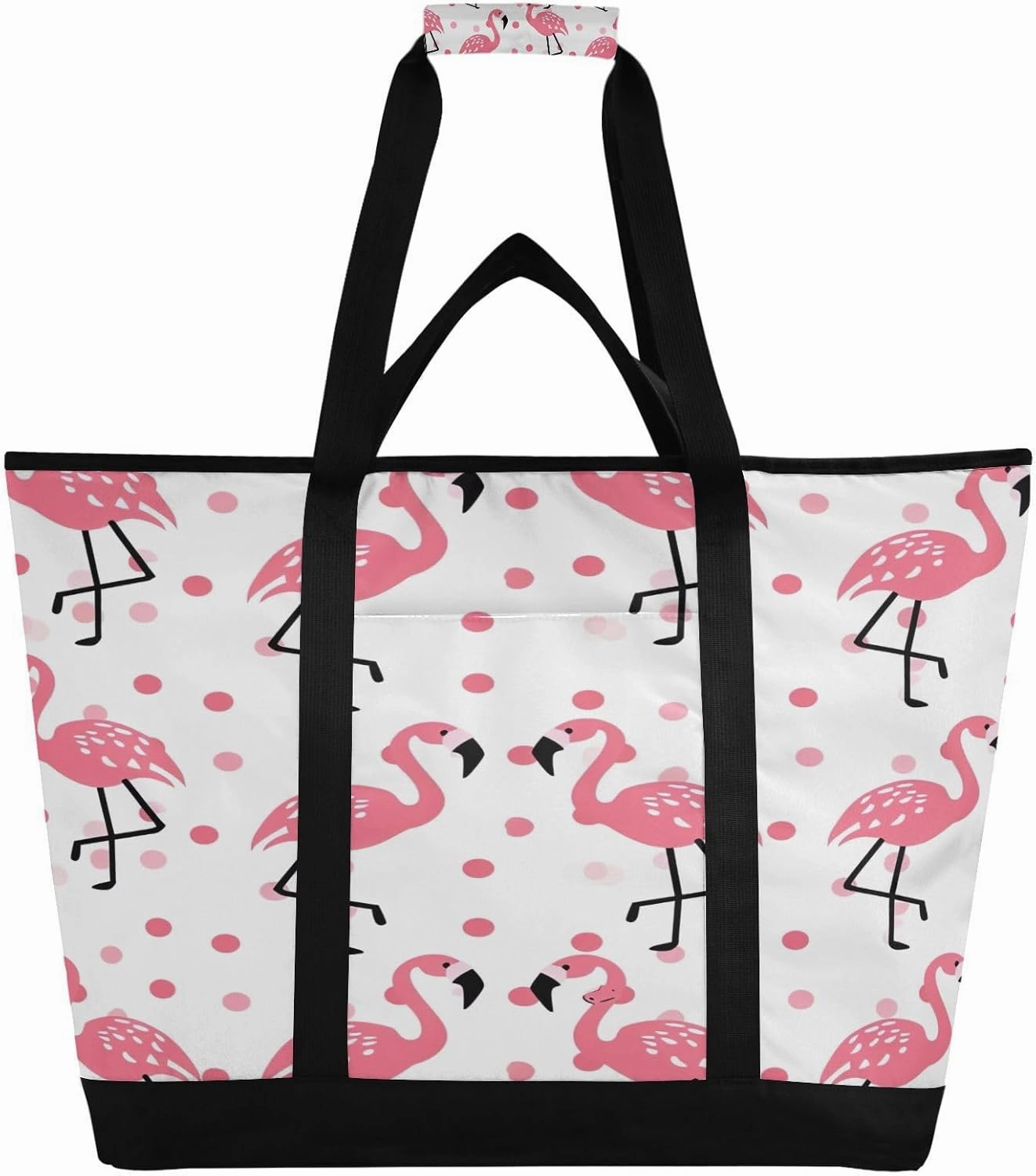Flamingo Dots Reusable Insulated Lunchbox Cooler Bag, Leakproof Kitchen Grocery Bag Collapsible Portable Cooler Tote Bag for Picnic, Camping, Office, Travel