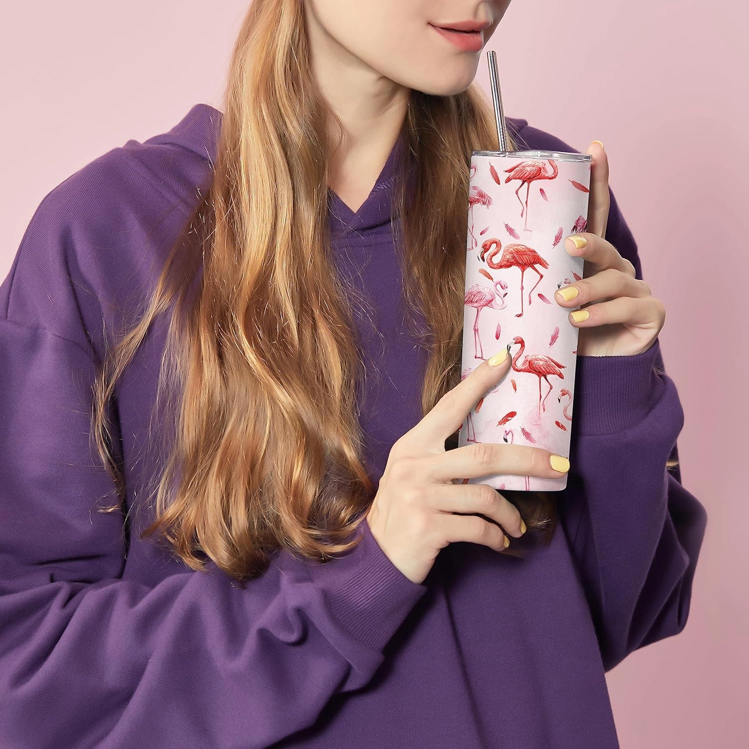 Flamingo Gifts for Women Flamingo Decor,20oz Tumbler with Lid and Straw,Insulated Stainless Steel Travel Mug Coffee Cup