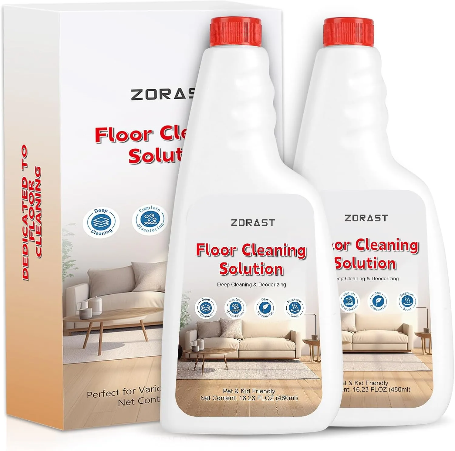 Floor Cleaning Solution, 2-Pack 16.23oz, Eco-Safe, Compatible with All Roborock Mopping Robots (S7, S8, Qrevo, Q7, Q8 series), Pet & Kid Friendly, Stain-Busting & Fresh-Scented