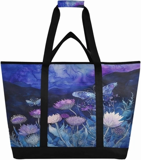 Flower Butterfly Reusable Insulated Lunchbox Cooler Bag, Leakproof Kitchen Grocery Bag Collapsible Portable Cooler Tote Bag for Picnic, Camping, Office, Travel